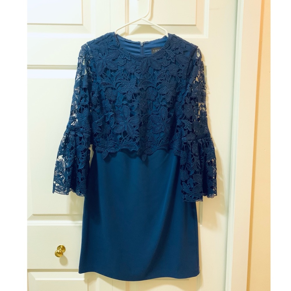 Crewneck Floral Mesh 3/4 Sleeve Lace Dress